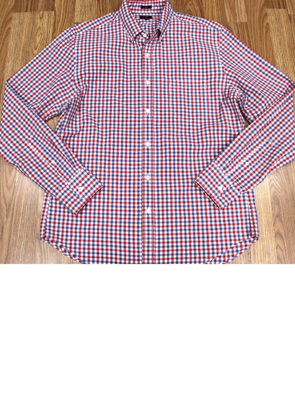 J.CREW SLIM FIT SHIRT 100% COTTON BLUE & RED GINGHAM PLAID Sz LARGE, L - Picture 2 of 3